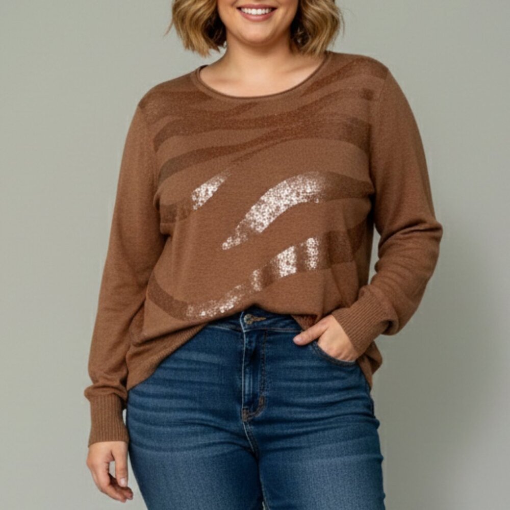 NWT Chico's Tan Brown Tonal Sequin Long Sleeve Sweater XXL Chico's 4